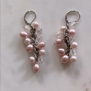 Cluster Drop Pink Pearl Dangle Earrings